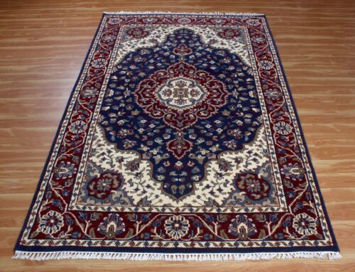 Wool Area Rugs For Living Room Hand-Knotted Herizz Oriental Blue Carpet 5x7 ft