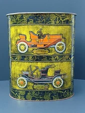 Vintage J L CLARK  Metal Waist basket Trash Can Buick Ford Cars Oval 13” Auto