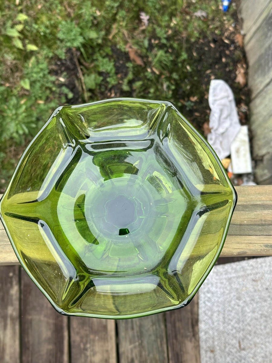 Vintage MCM Green Viking Epic Six Sided Footed Dish Compote Viking