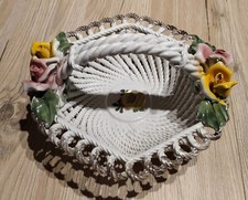 Wertvolle Gapodimonte Schale, Obstkorb aus Porzellan, Made In Italy, Rosen,...