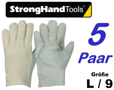5 Paar Gr L/9 Stronghand® Leder Arbeitshandschuhe LAHORE 0274 Rücken 100% Baumw.