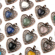 Natural Gemstone Heart Pendant Crystal Pendulum Hollow Out Reiki Healing Chakra