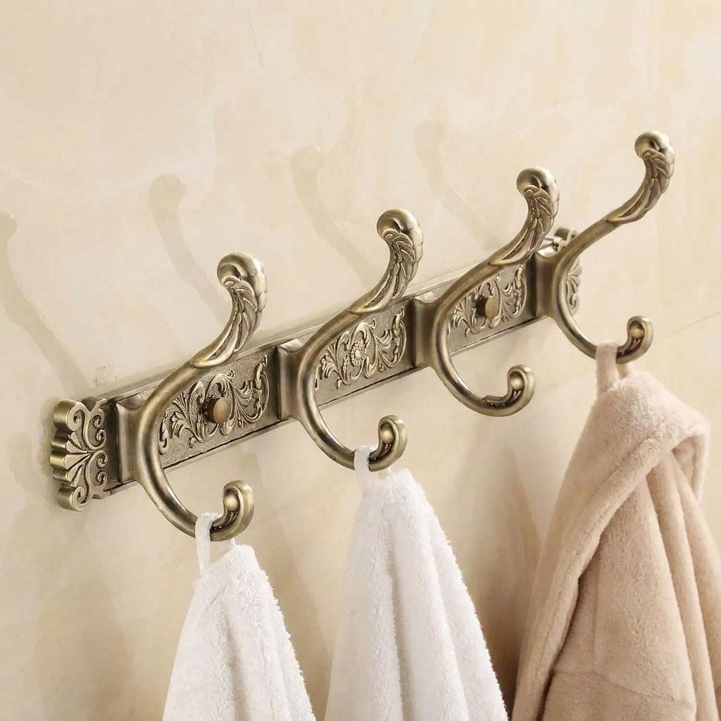 Antique Brass Bathroom 4 Hooks Dressing-Gown Towel Door Wall Mounted Hangers