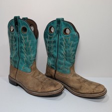 Smoky Mountain Boots "Jesse" Brown Teal Pull On Youth Size 4 R Square Toe 3851Y