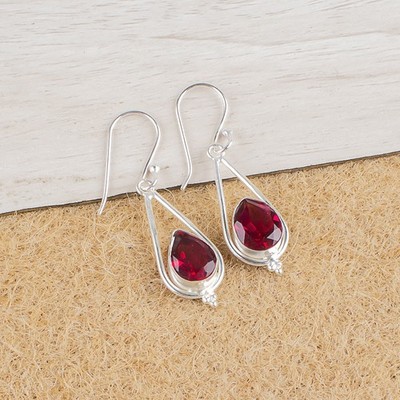 925 Silver Pear Pink Rubellite Gemstone Wedding Wife Trendy New Earrings Jewelry