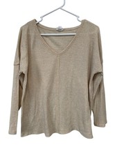 Bibi Thermal Top Size Small V Neck Long Sleeve Waffle Knit Beige Comfort Neutral