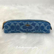 Coach Astuccio Portamatite in Denim Firmato Oro/Indaco CDC10 Nuovo con etichette