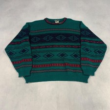 Vintage Knitted Jumper Abstract Patterned Grandad Knit Sweater Men's M