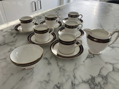 Coalport 'Blue Wheat' gerade Seite Kaffee/Espressotasse Set Milchkännchen Zuckerdose