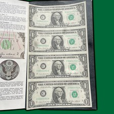 Hoja de 4 billetes de $1 1985 sin cortar moneda UNC sin circular #42922