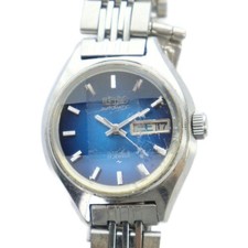 SEIKO 2206 0300 Ladies Automatic Blue Cut Glass Date SS Bracelet 17J Auth