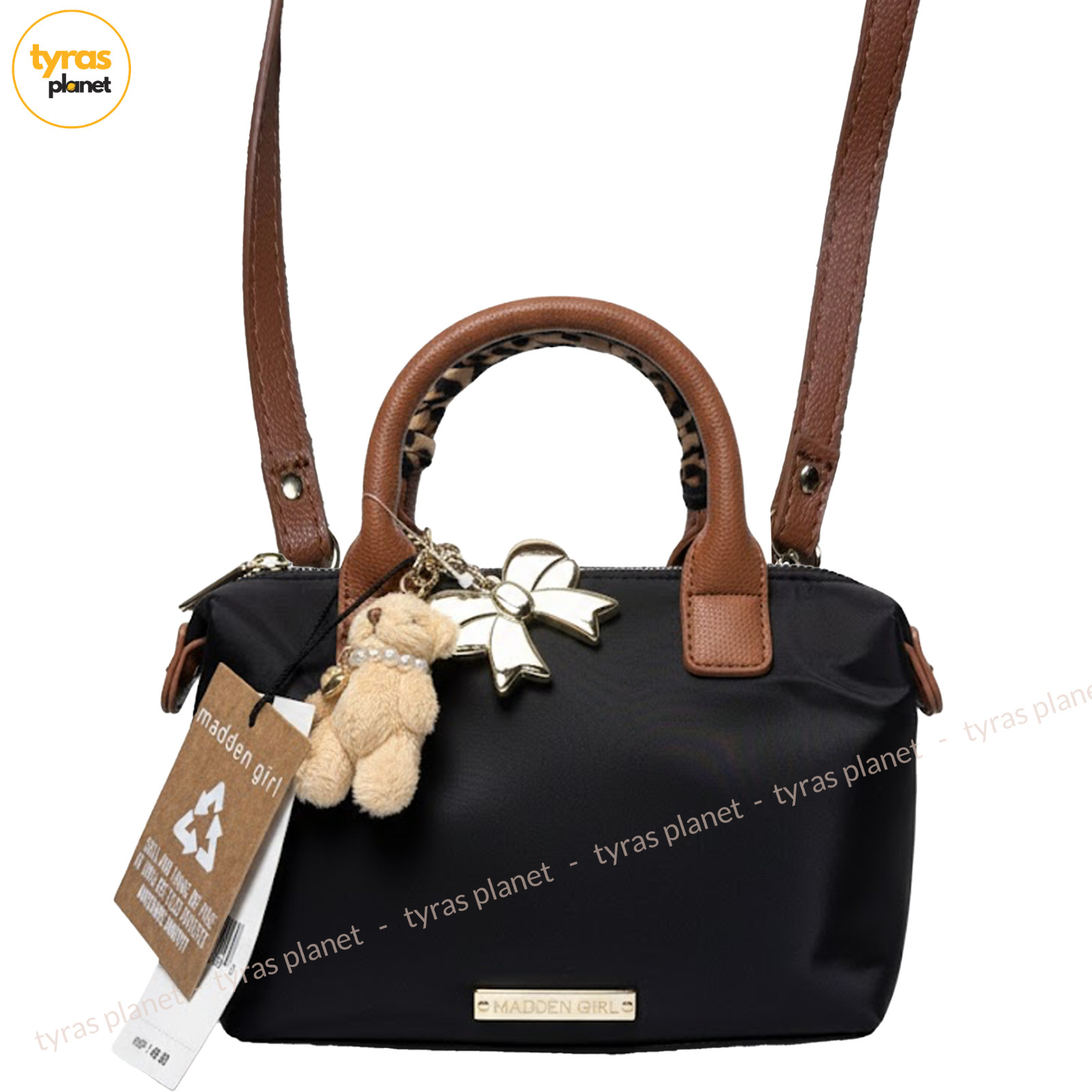Steve Madden Girl Black & Leopard Crossbody Mini Tote Bag Viral Teddy Bear