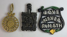 Vintage Lot of 3 Cast Iron / Brass Trivets Wilton  Others Kitchen Iron Art