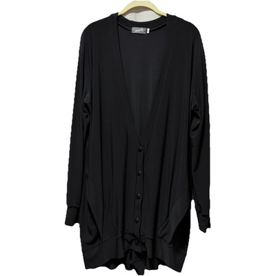 #ad Sympli Black Cardigan 14 Button Front Long Stretch Jersey Casual Lagenlook $42.99