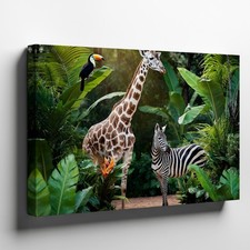 Vibrant Jungle Scene Featuring A Tall, Graceful Giraffe With Wall Art Home Decor