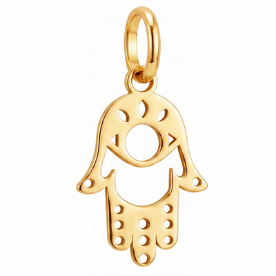 10K Yellow Gold Hamsa Evil Eye Charm Pendant Spiritual Protection Fine Jewelry