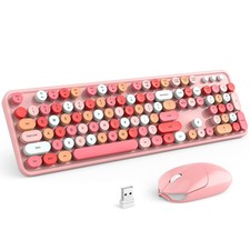 Wireless Keyboard and Mouse Combo Pink Colorful 2.4G Typewriter Cute PC Laptop