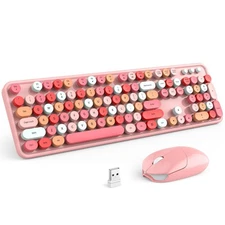 Wireless Keyboard and Mouse Combo Pink Colorful 2.4G Typewriter Cute PC Laptop