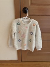 Tucker  Tate Faux Fir White With Stars Sweatshirt Toddler Size 5T