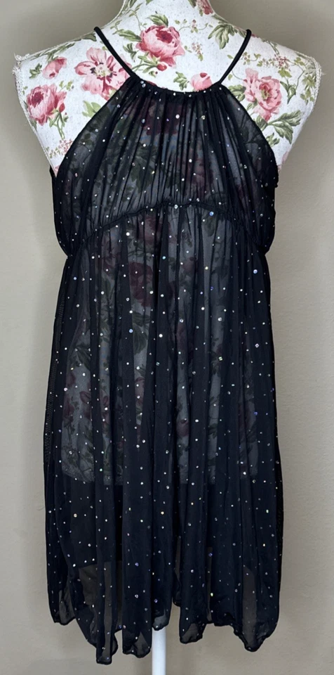 Shein Swim Cover Up 女式大码 3XL 黑色透明闪亮绑带裙 — 第 4/4 张图片