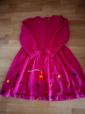 Oilily Mädchen Gr. 128 Kleid NP 109,90€ Pink mit Pompons Musselin Luxus