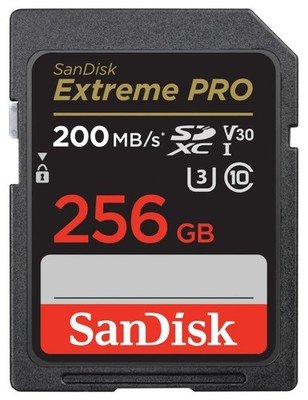 SANDISK - Extreme PRO SDXC Card UHS-I U3 Video Class 30, 256GB up to 200MB/s