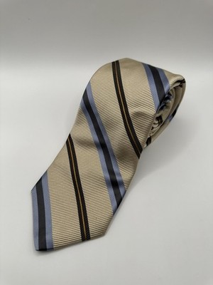 Robert Talbott Best Of Class Tie 100% Silk Regimental Stripe Gold Navy white blu