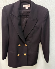 Christian Dior Double Breasted Wool Blazer Size 4 Black Gold Buttons DS20