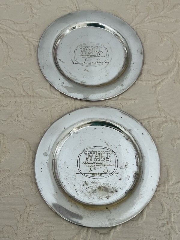 Vintage Set Of Two WNCT Channel 9 Greenville NC Silverplate 6in Plates/trays.