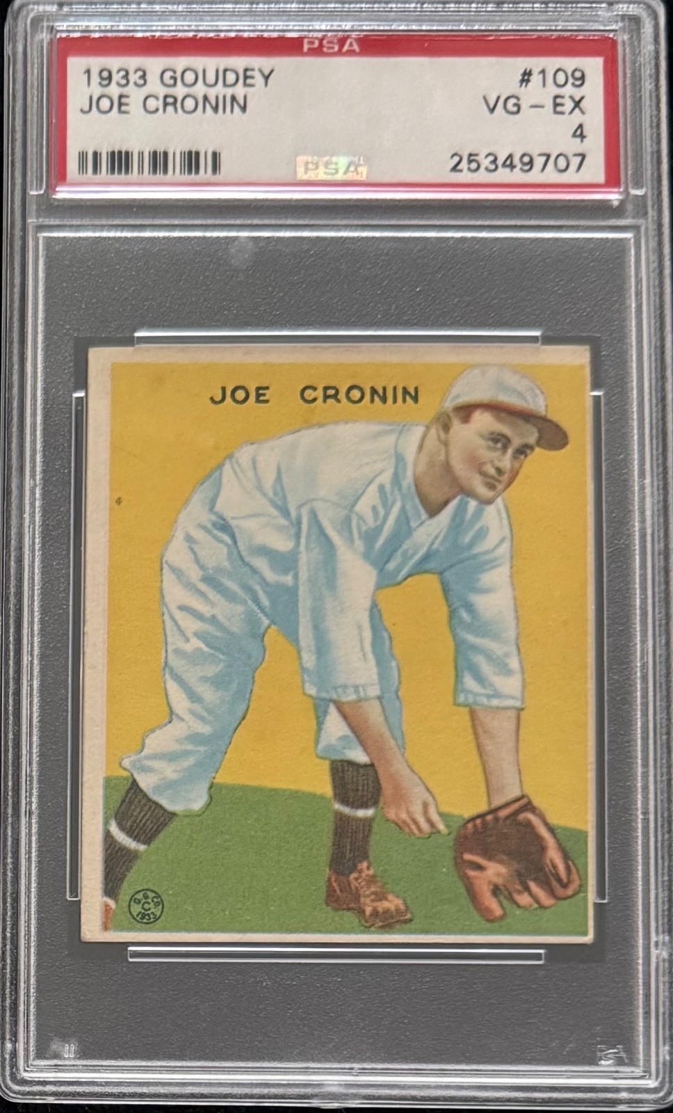 1933 Goudey Joe Cronin #109 Mgr, Washington Senators HOF PSA 4 VG-EX view 1