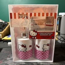 NEW Hello Kitty 3pc Bathroom Accessory Set Toothbrush Cup~Soap Pump~Storage Bin