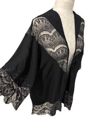 American Rag Black Kimono Cardigan~S/M~Lace Insets Flowy Whimsigoth Dark Fairy
