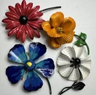 Lot Of Vintage Costume Jewelry Flower Pins Enamel & Metal Lot Of Four