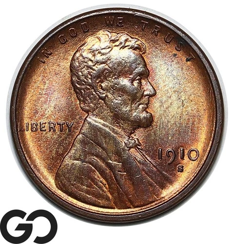 1910-S Lincoln Cent Wheat Penny, Red Brown, Choice Gem BU++ RB Better Date!