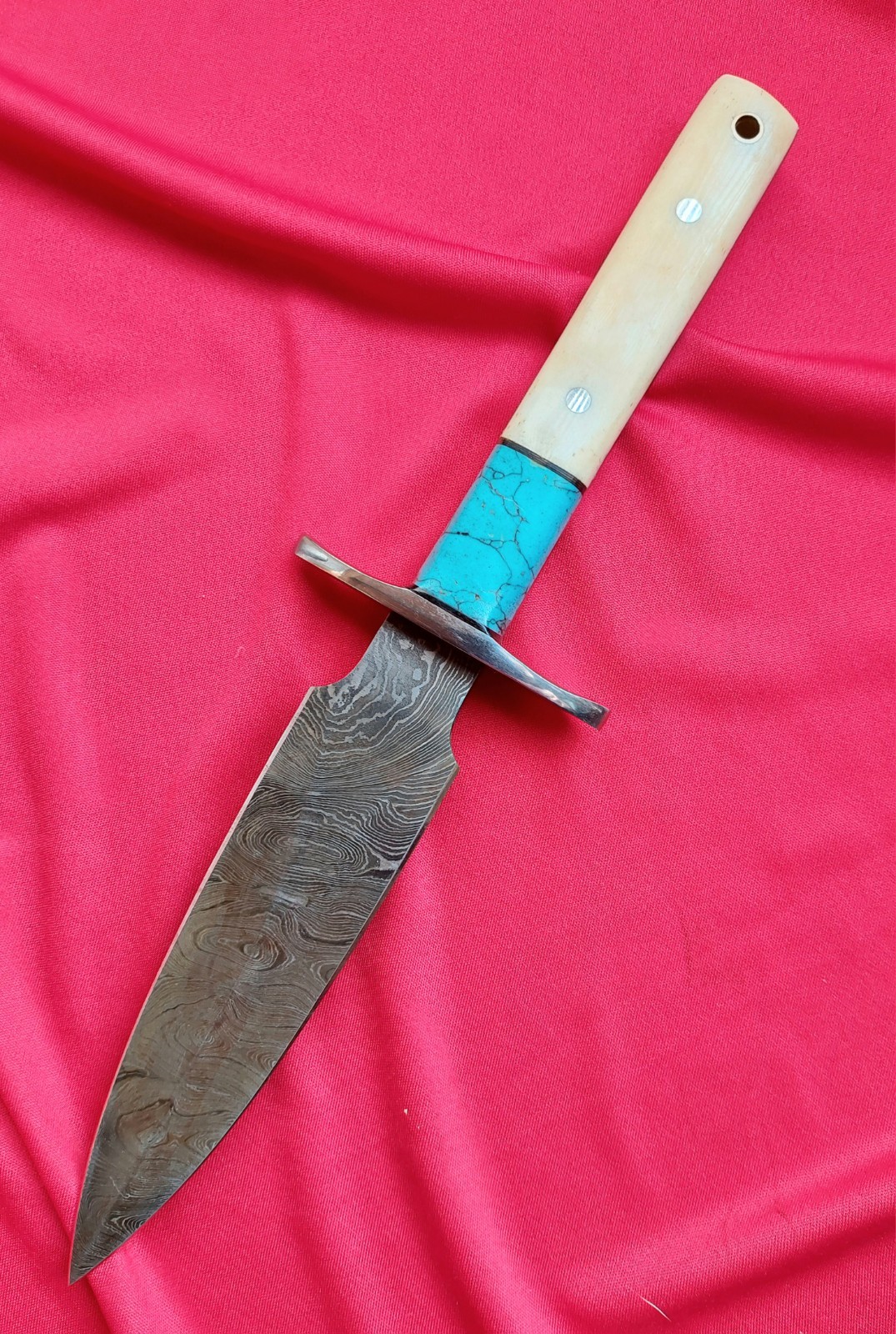 11.5" CFK Hefty Damascus Steel  Dagger w/ Bone & Stone Grip and Leather Sheath