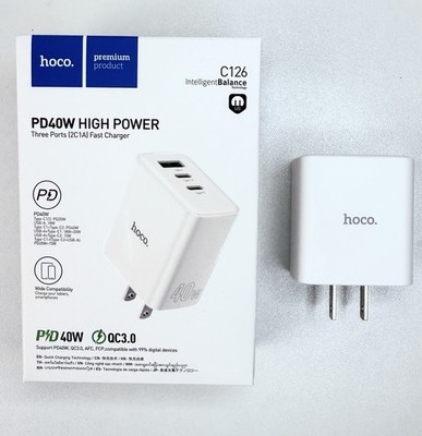 Hoco C126 PD 40W 3-Port USB-C USB-A Fast Wall Charger QC3.0 for iPhone Samsung