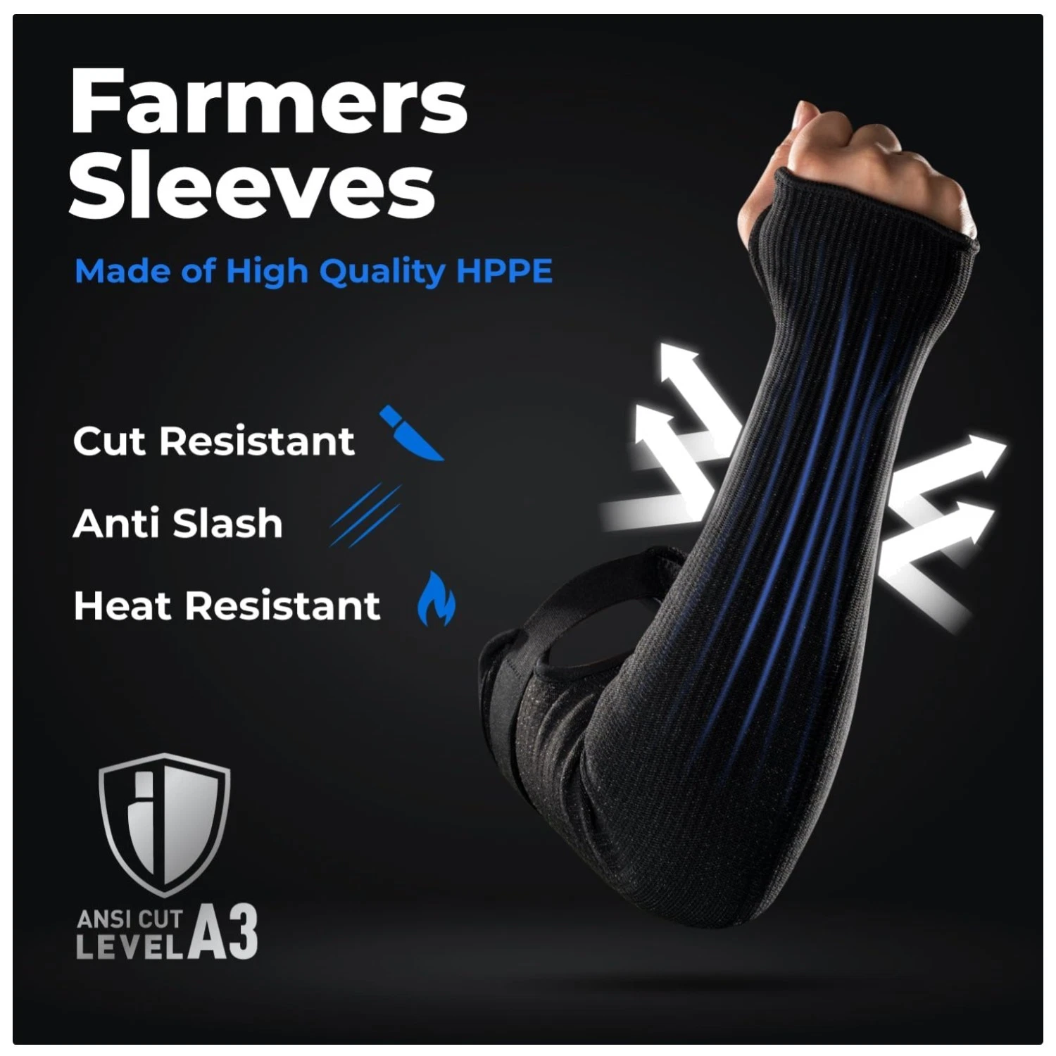 Protective Arm Sleeves for Welding, Kitchen - Black, 1 Pair