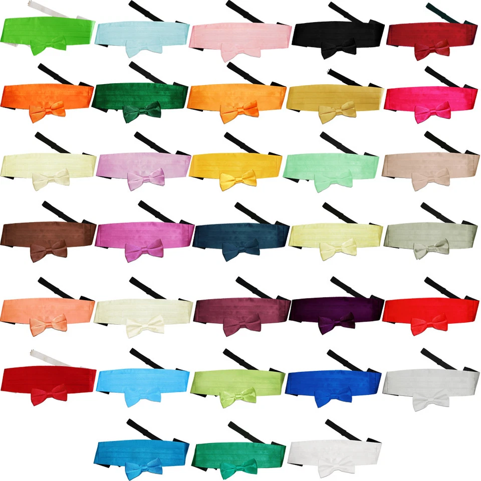 Vorgebundene Herren Fliege Kummerbund Set Satin Uni Einfarbig Kostenloses Einstecktuch von DQT