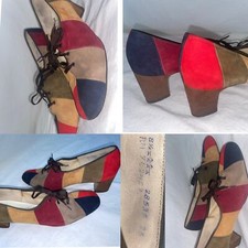 VTG 60s 70s Womens 8.5 Suede Rainbow Colorblock Laced High Heel Shoes