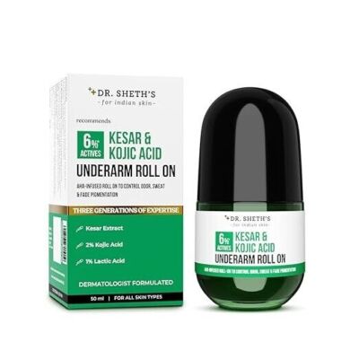 Dr. Sheth s Kesar & Kojic Underarm ROLL-ON 6% AHA, Kojic Acid & Niacinamide 50ml