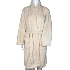 Pottery Barn Robe Medium Cream Beige Teddy Fleece Bathrobe Cozy Spa Loungewear