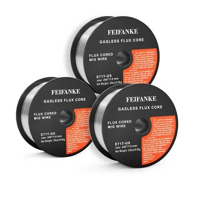 FEIFANKE Alambre de Relleno Sin Gas 1.0MM, 3KG - E71T-GS Alambre de Soldadura Universal 3 Rollos