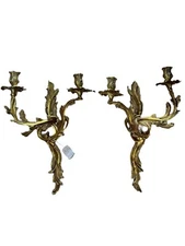 W. & J. Sloane Pair Gilt Solid Bronze Rococo Wall Sconces *rdy4 electric NEW Vtg