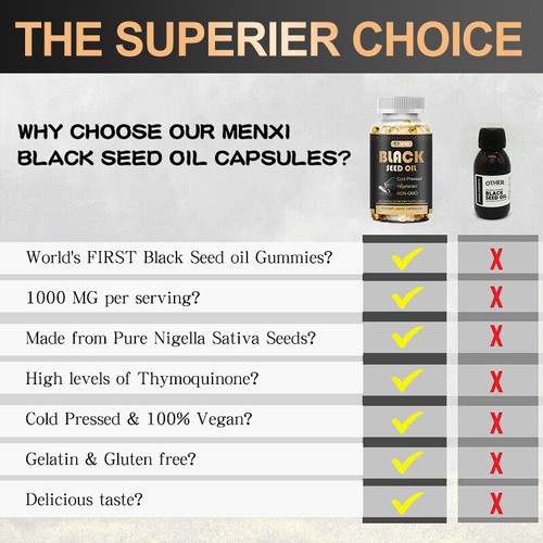100% Pure Organic Premium Black Seed Oil Capsules 1000mg - Non-gmo & Gluten-Free - Picture 5 of 12