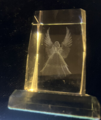 Angel Crystal Clear Glass Block Keepsake 3-D Laser Etched 2  Tall X 1-1/2  Wide
