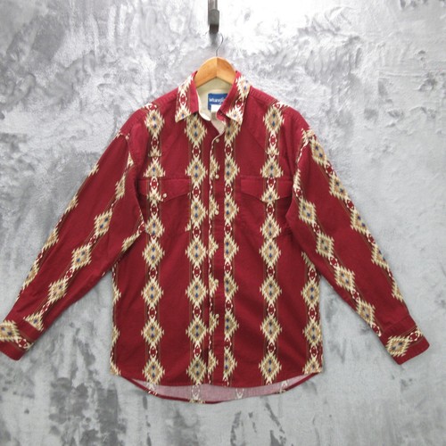 Wrangler Shirt Men's Medium Maroon Western Pearl Snap Aztec Cowboy