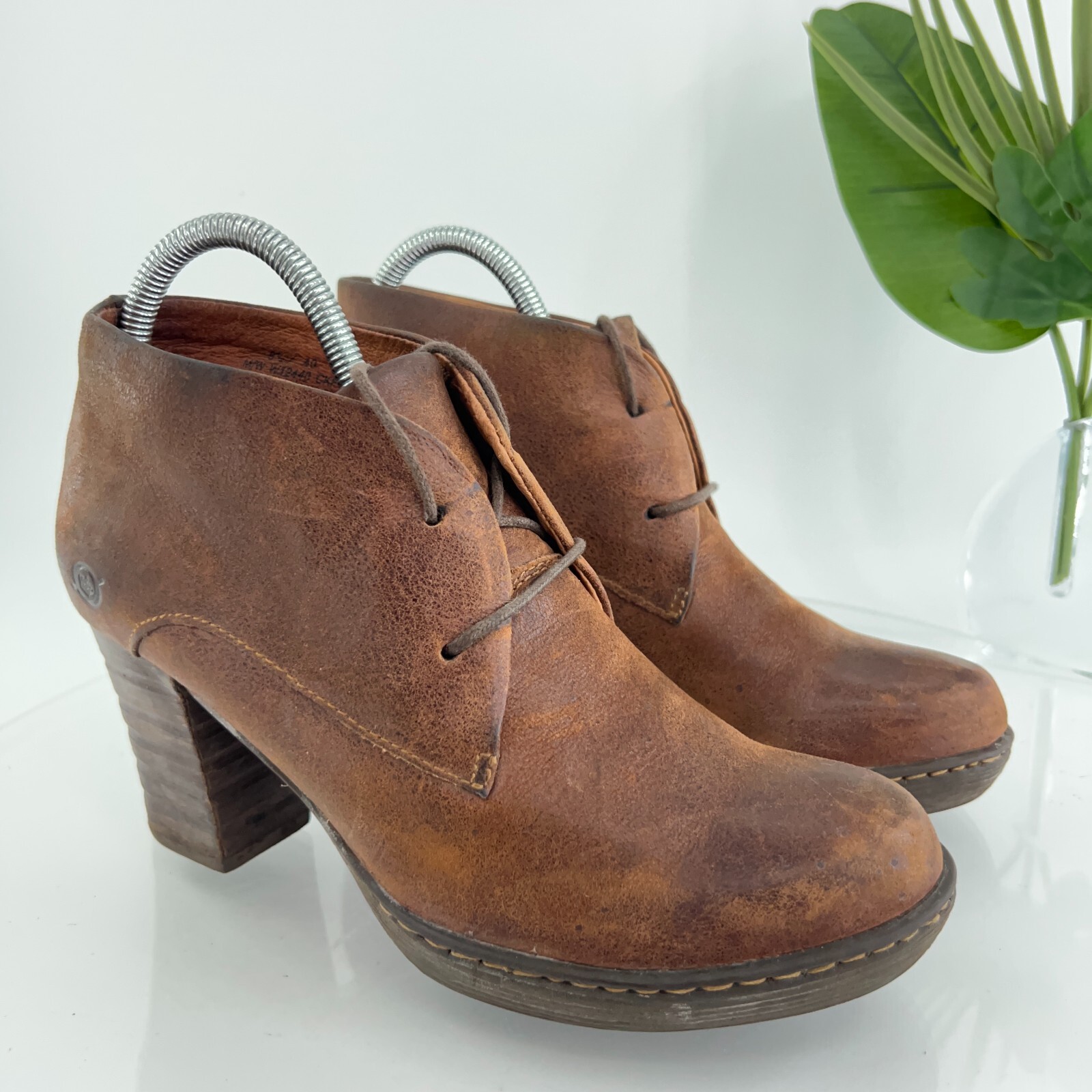 SAOLA Stivali donna Born Ramsey taglia 8 5 Oxford tacco a blocco marrone antistress pelle stringati