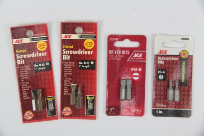 Lot of 4 Packs Assorted Ace Slotted Driver Bits #3-4, #6-8, # 8-10