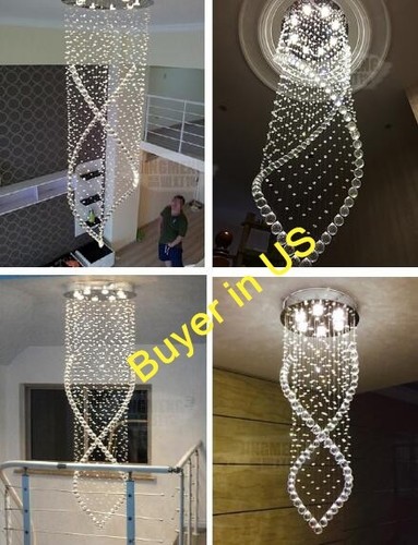 Modern Double Spiral LED Crystal Pendant Lamp Villa Lobby Stair Ceiling Light - Picture 3 of 12