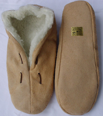 Mokassin Hausschuhe, Hüttenschuhe, Schluffis, Leder,beige